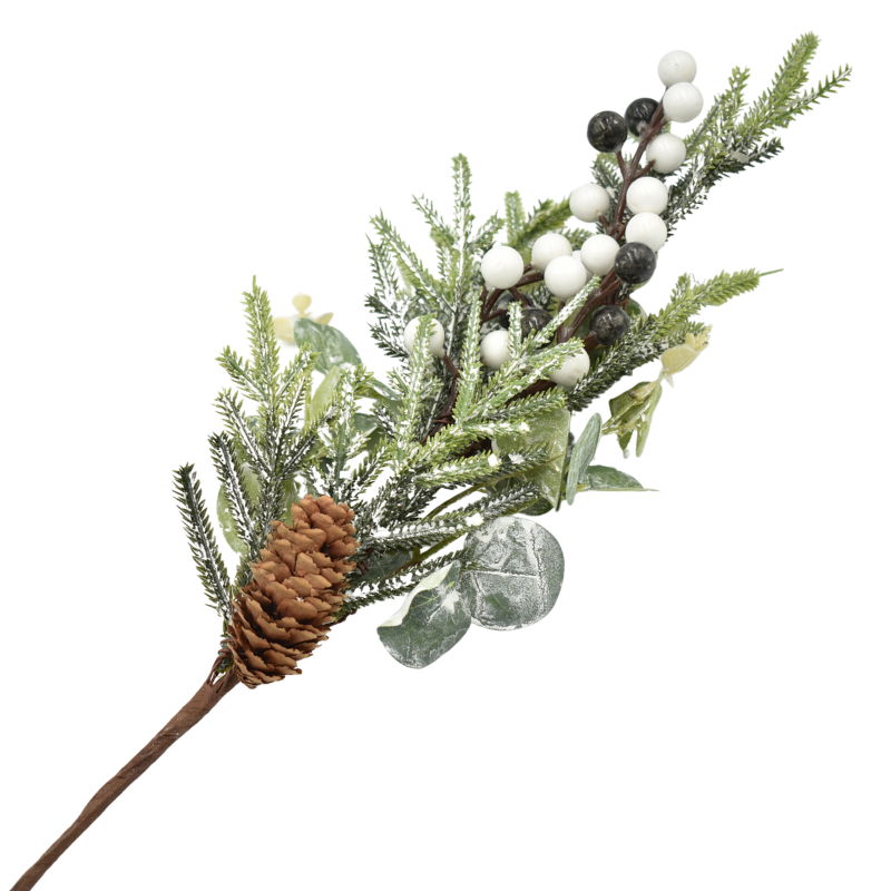 Creanga cu frunzulite verzi si bobite albe din plastic 55 cm [1]