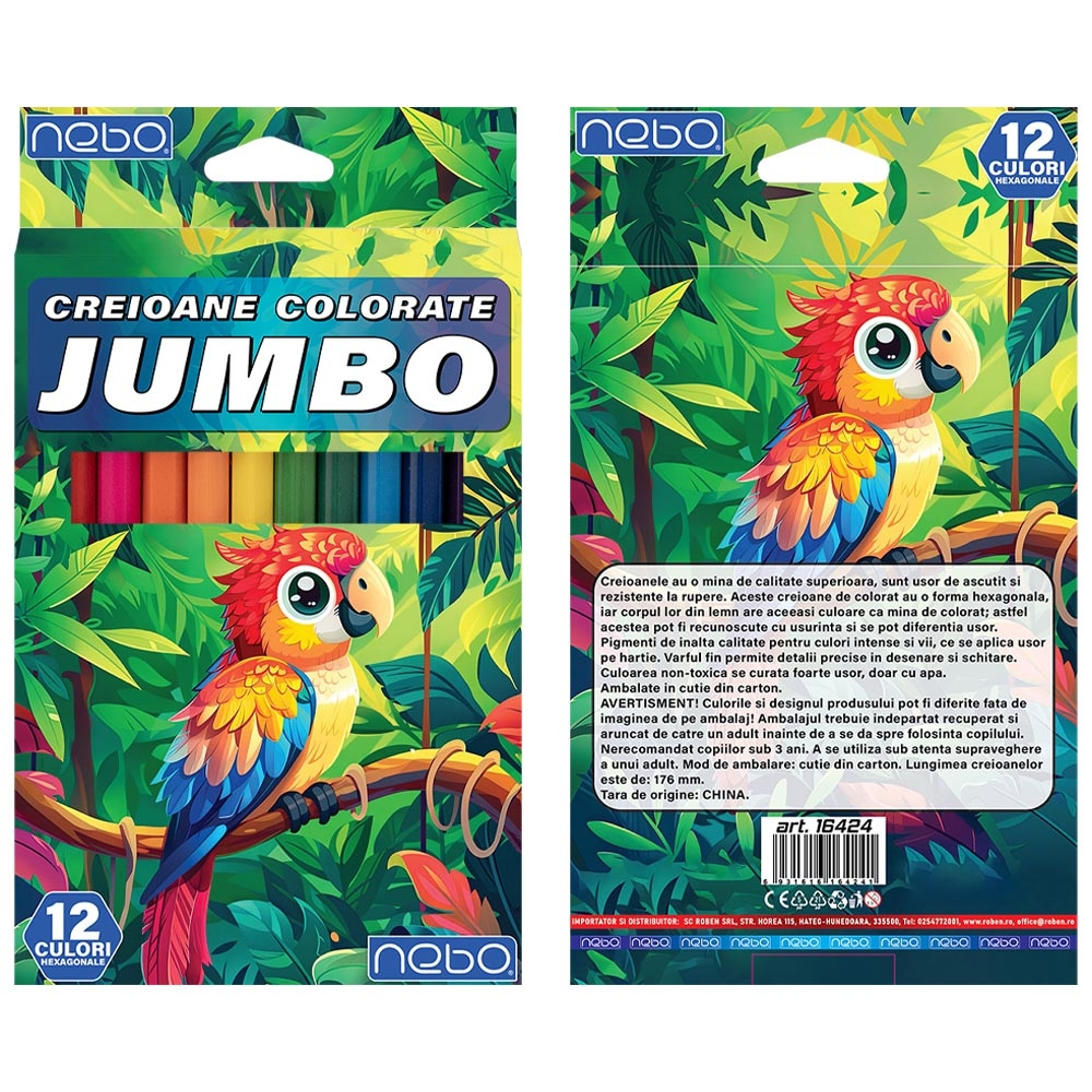 Creioane Color Hexagonale Jumbo 12 Culori Nebo [4]