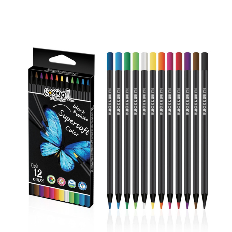 Creioane color super soft lemn negru 12 culori/set S Cool Collection [1]