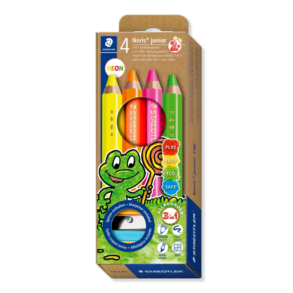 Set 4 creioane colorate 3 in 1 cu ascutitoare Noris junior Staedtler [1]