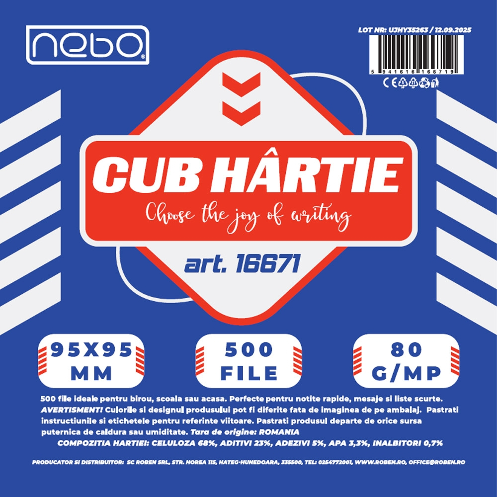 Cub hartie 9.5x9.5cm 80gr 500 coli Nebo [3]