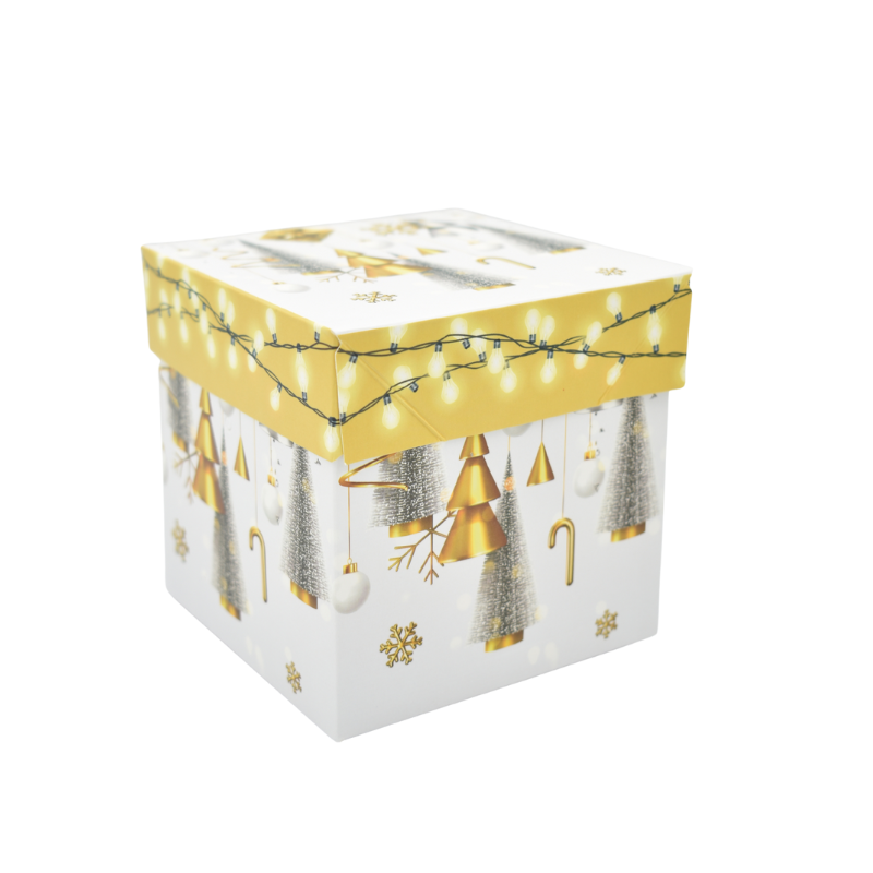 Cutie cadou Craciun 10x10x10cm auriu cu alb [2]
