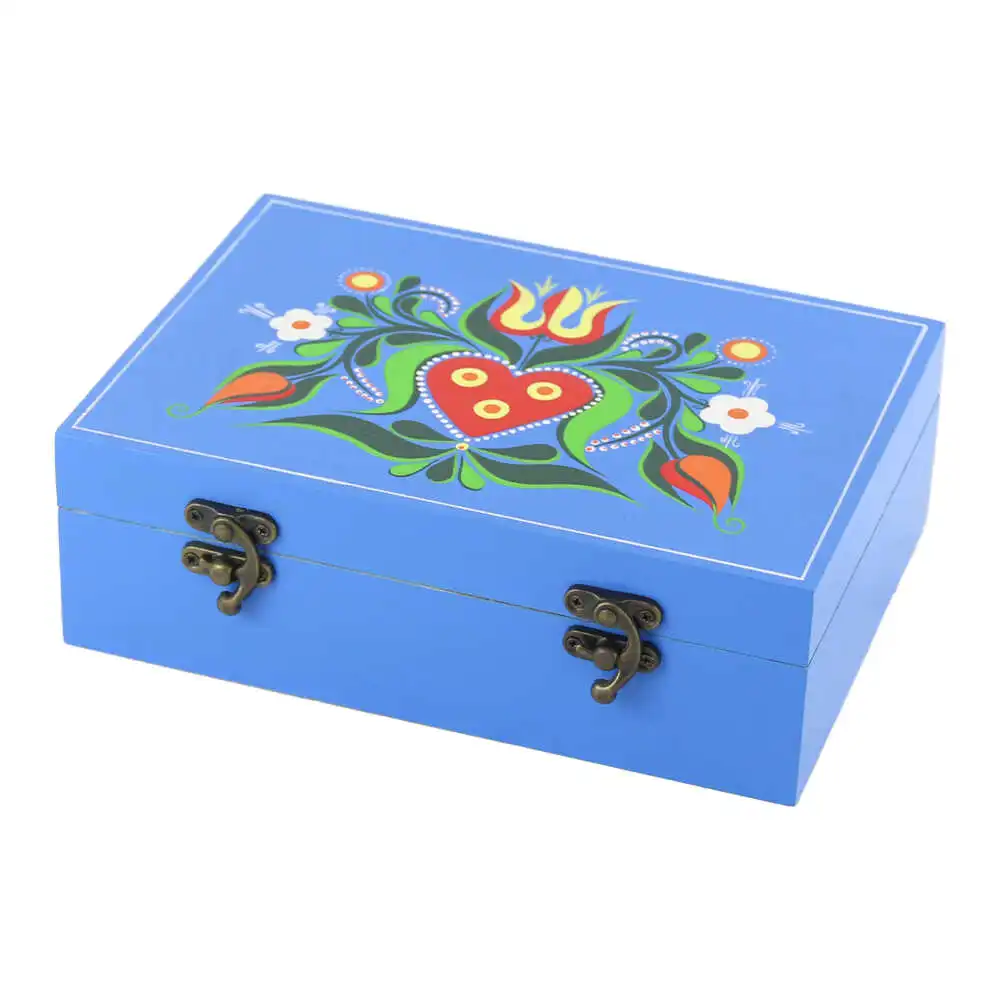 Cutie din lemn pictata manual cu motive florale 22 x 15 x 7 cm [2]