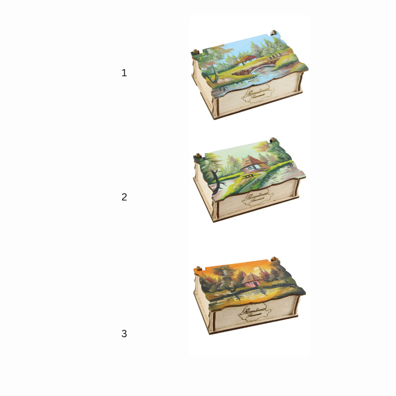 Cutie din lemn pictata manual peisaj 14 x 10 x 5 cm [2]