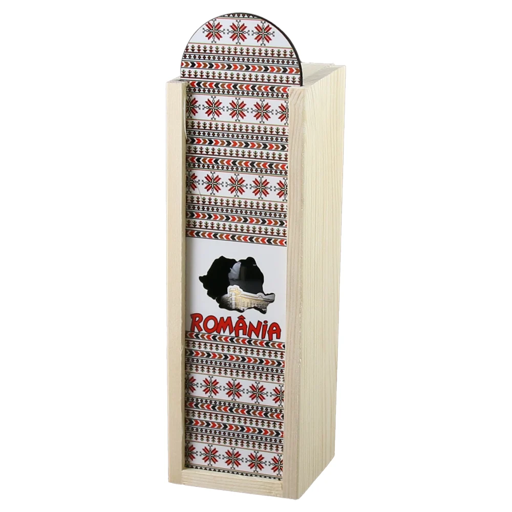 Cutie din lemn cu sticla vin 187ml harta Romaniei [2]
