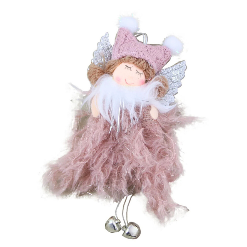 Ornament de brad ingeras cu clopotei 16 cm roz [2]