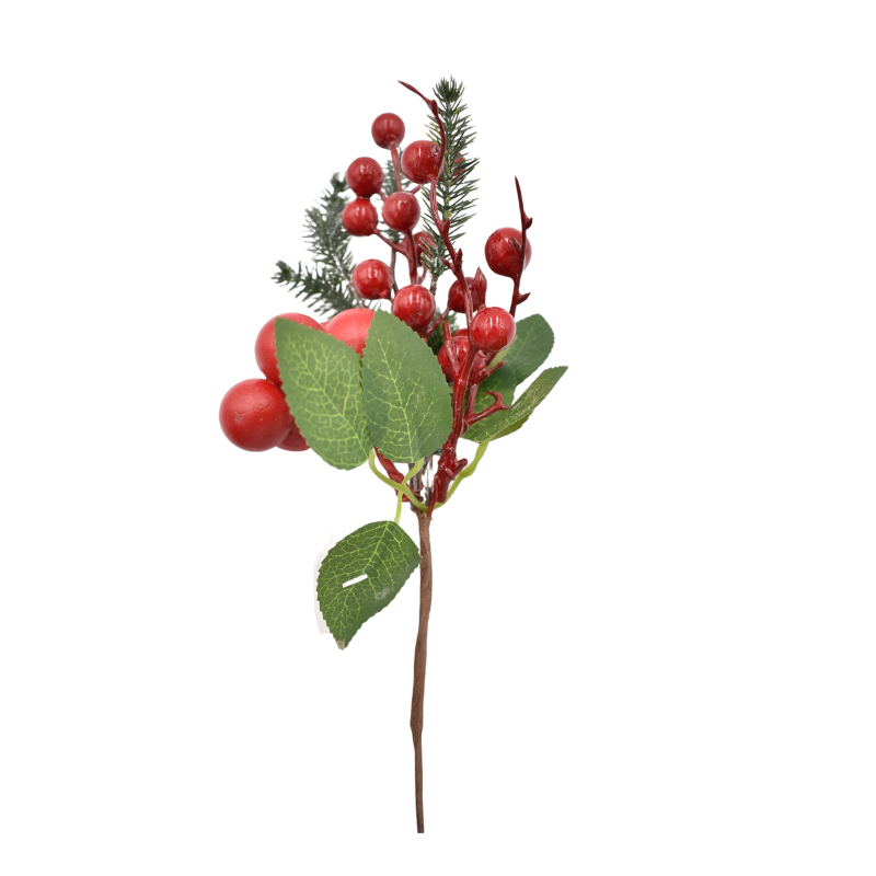 Decoratiune craciun crenguta cu macese si conuri 27x15cm [2]