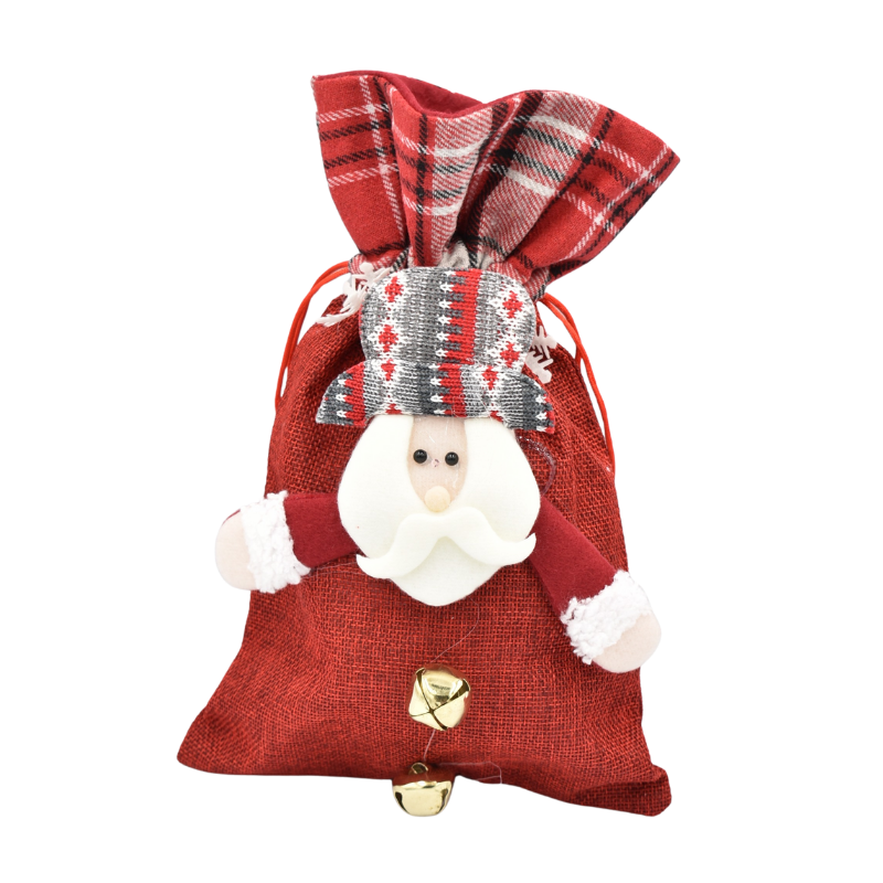 Saculet textil Mos Craciun cu clopotei 20x31 cm [1]