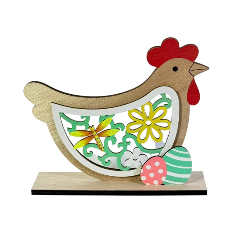 Decoratiune de Paste din lemn Gaina cu elemente florale decorative [2]