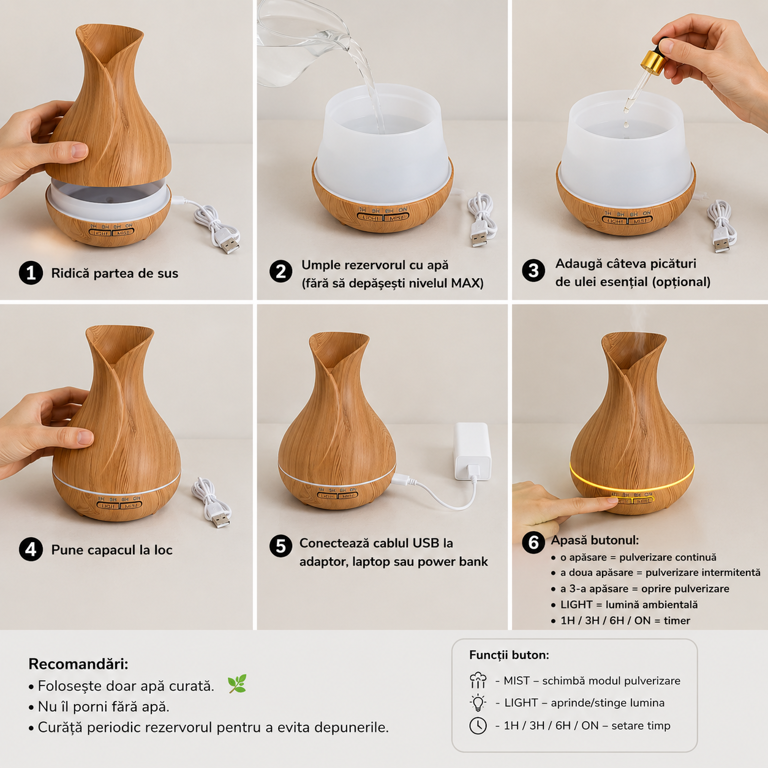 Difuzor aromaterapie 550 ml maro [4]
