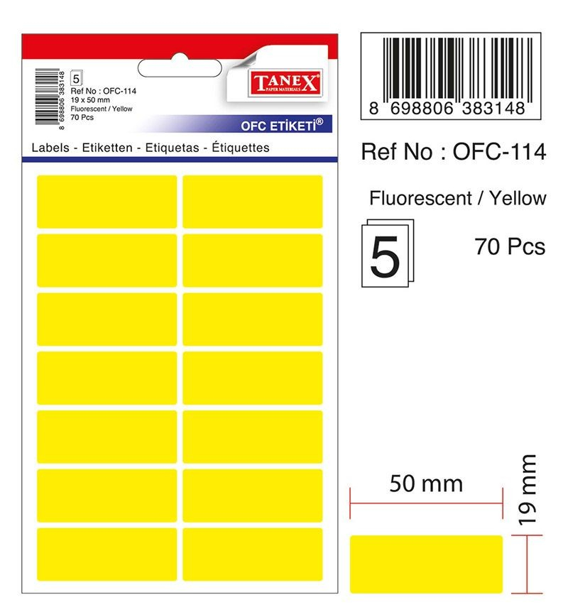 Etichete 19x50mm colturi rotunde galbene 70 buc /set Tanex [2]