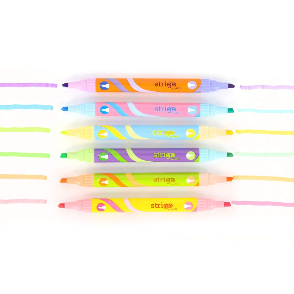 Set 6 markere evidentiatoare duble 2 in 1 culori pastel Strigo [4]