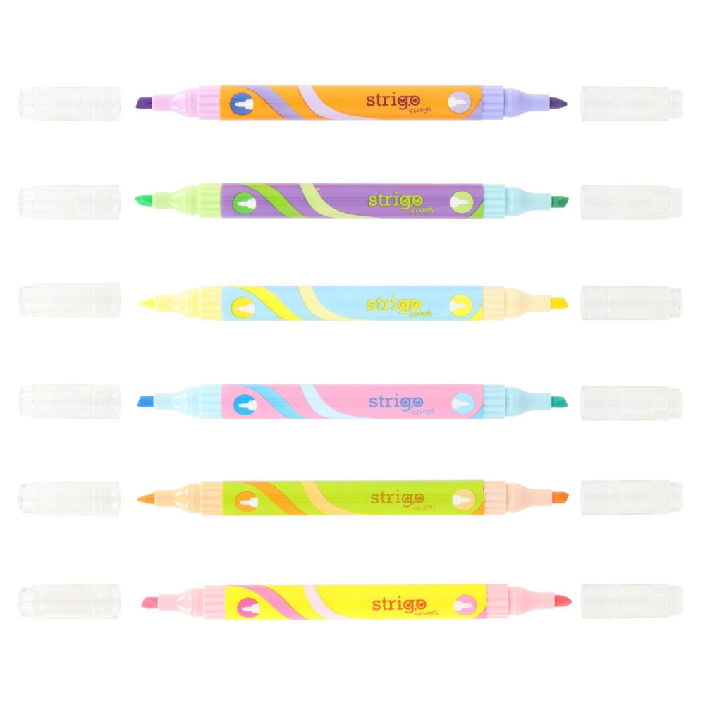 Set 6 markere evidentiatoare duble 2 in 1 culori pastel Strigo [3]