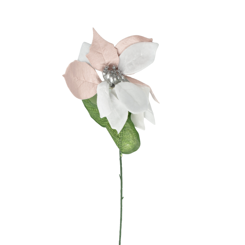 Flori artificiale decorative de Craciun 65 cm roz cu alb [2]