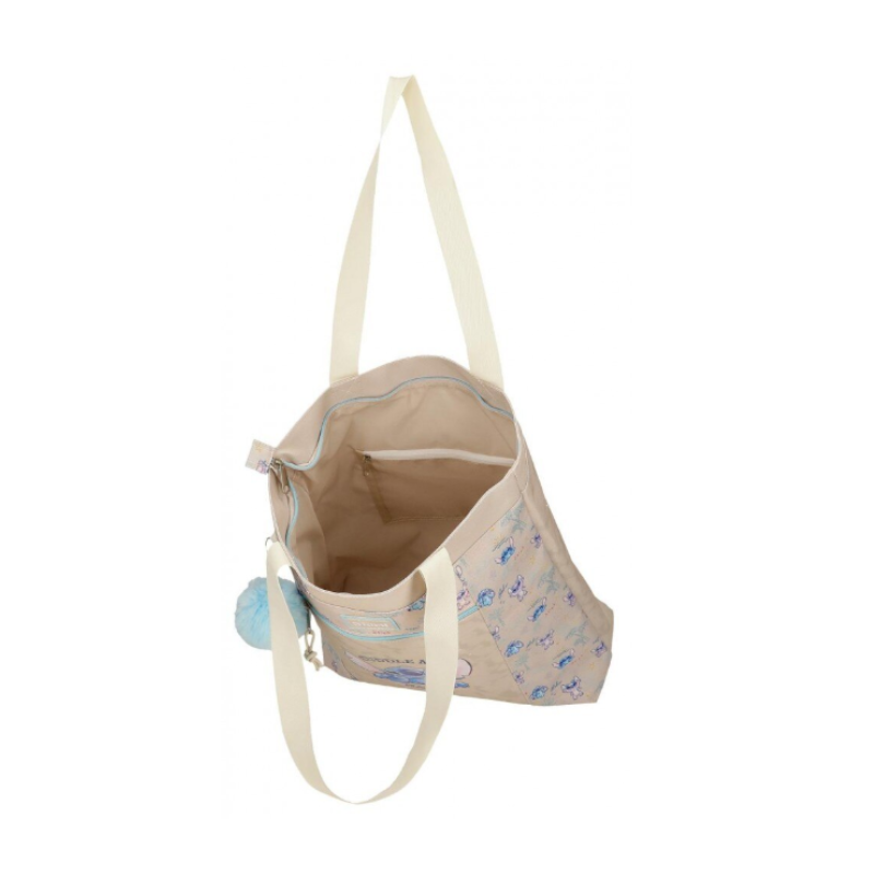 Geanta tote fete Disney Stitch Cuddle me happy bej 1 compartiment 17L [4]
