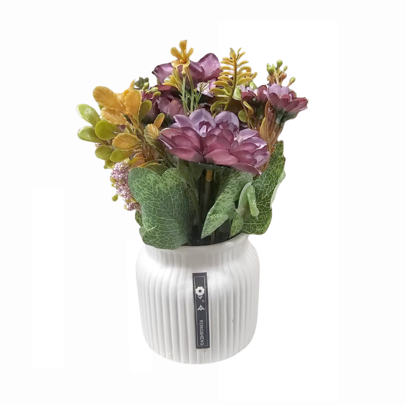 Ghiveci cu flori artificiale in vaza ceramica culori diferite [2]