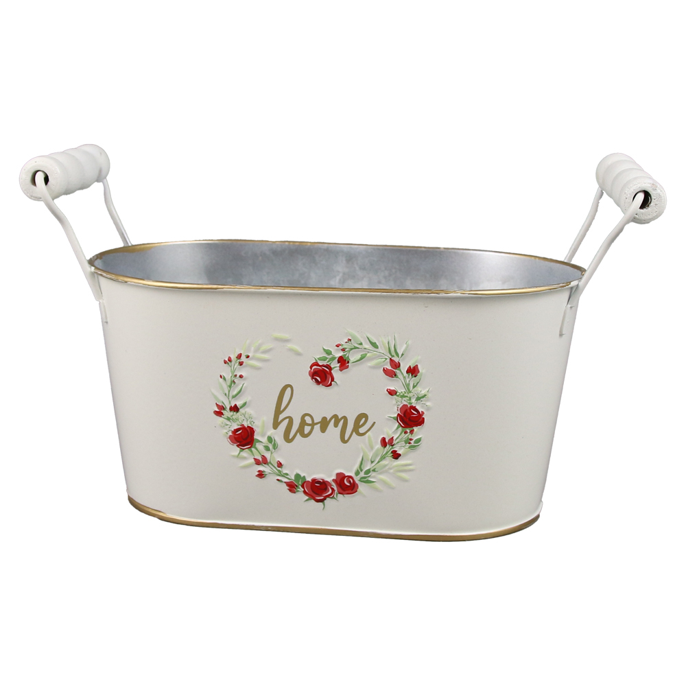 Ghiveci oval din metal cu manere 19x11.5 cm Trandafiri [1]