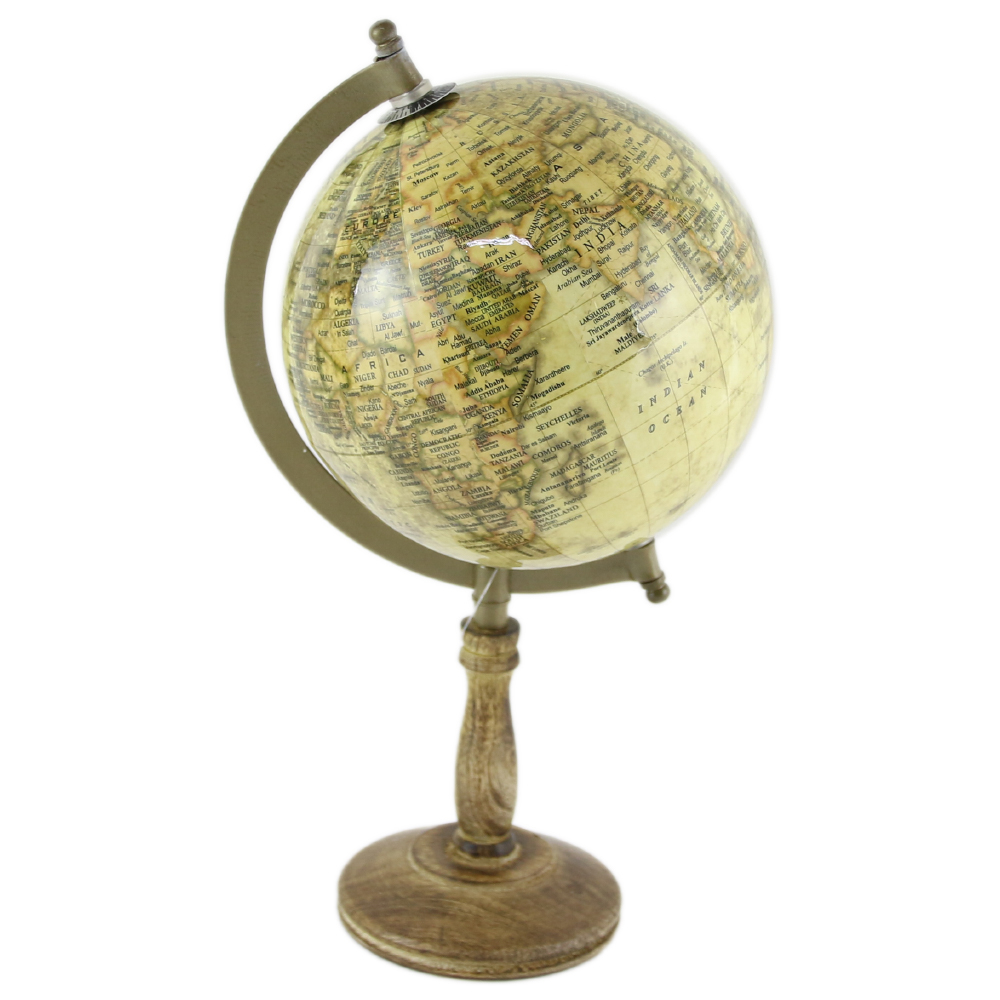 Glob pamantesc decorativ 18x31 cm cu suport din lemn vintage [2]