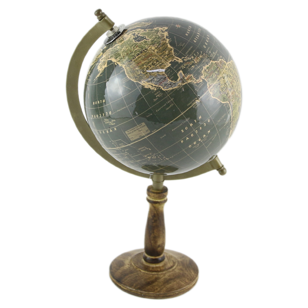 Glob pamantesc decorativ 18x31 cm cu suport din lemn vintage [3]