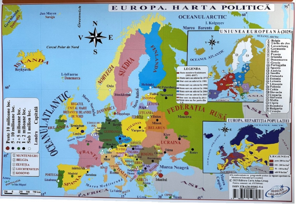 Harta de perete Europa pliabilă – fizică și politică, plastifiată cu șnur [5]