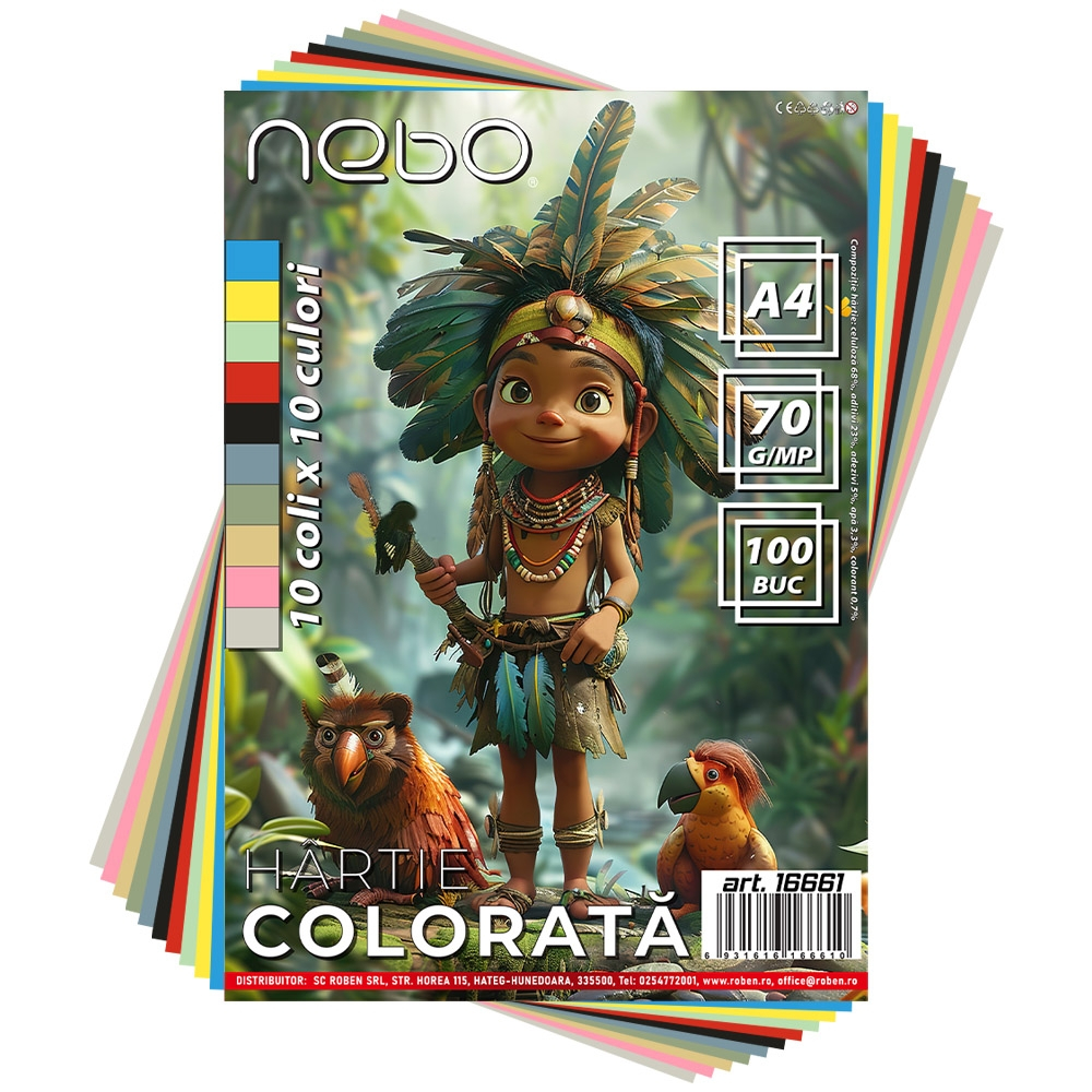 Hartie color A4 10 culori 100 coli/set 70g/mp Nebo [2]