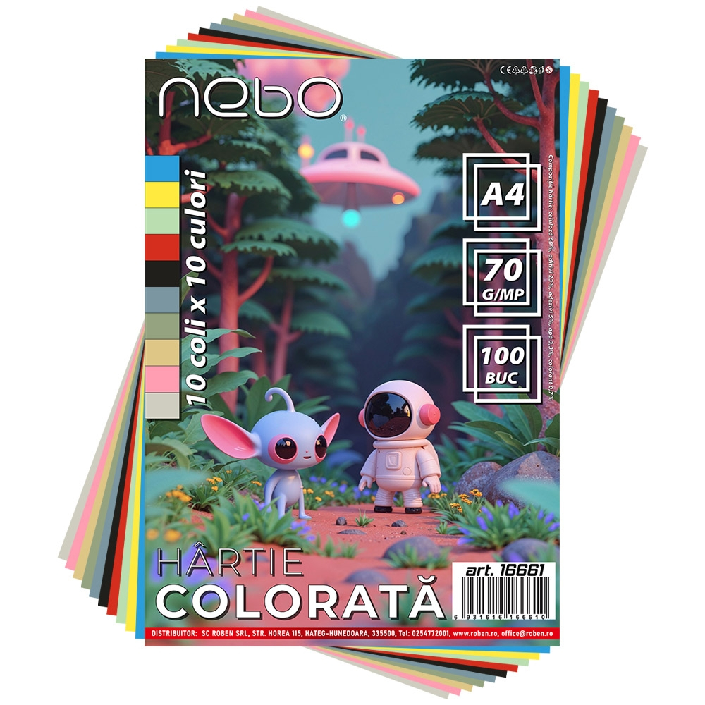 Hartie color A4 10 culori 100 coli/set 70g/mp Nebo [3]