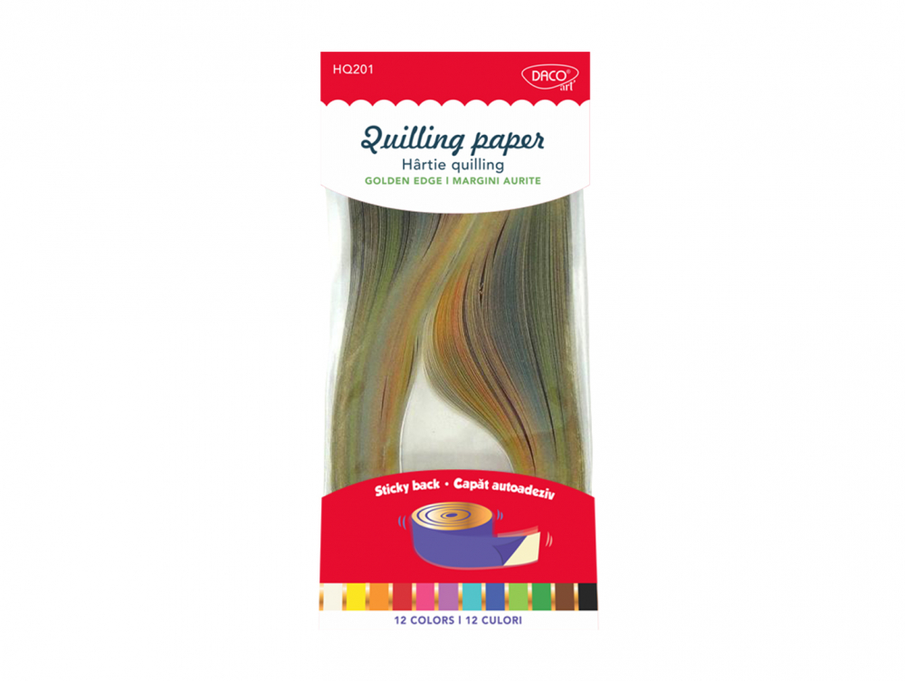 Hârtie quilling 42.5×0.5 cm 200/set 12 culori cu margini aurite Daco [1]
