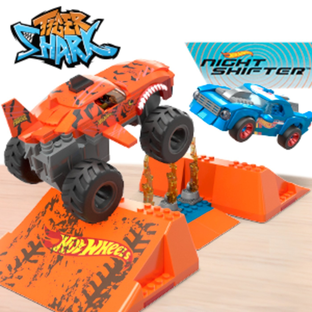 HOT WHEELS MONSTER TRUCK MEGA SET CONSTRUCTIE CURSA TIGER SHARK CHOMP [2]