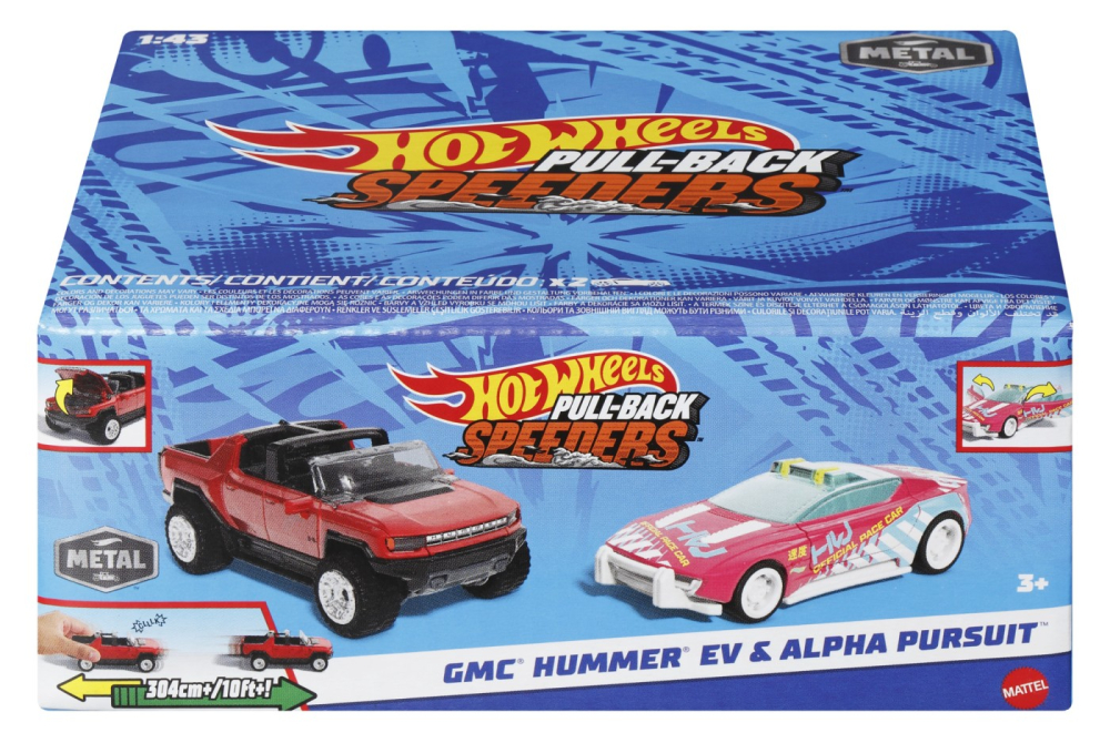 HOT WHEELS SET 2 MASINUTE METALICE PULL BACK GMC HUMMER EV SI ALPHA PURSUIT 1:43 [1]