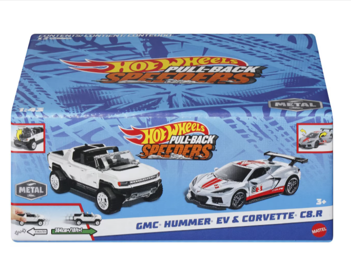 Set 2 masinute metalice Hot Wheels Pull Back GMC Hummer EV si Corvette C8R scara 1 la 43 [3]