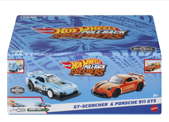 Set 2 masinute metalice Hot Wheels Pull Back GT-Scorcher si Porsche 911 GT3 scara 1 la 43 [3]