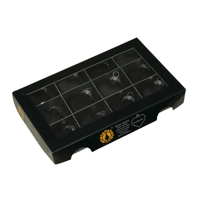 Glob sticla inima 4 cm negru 12/set [1]