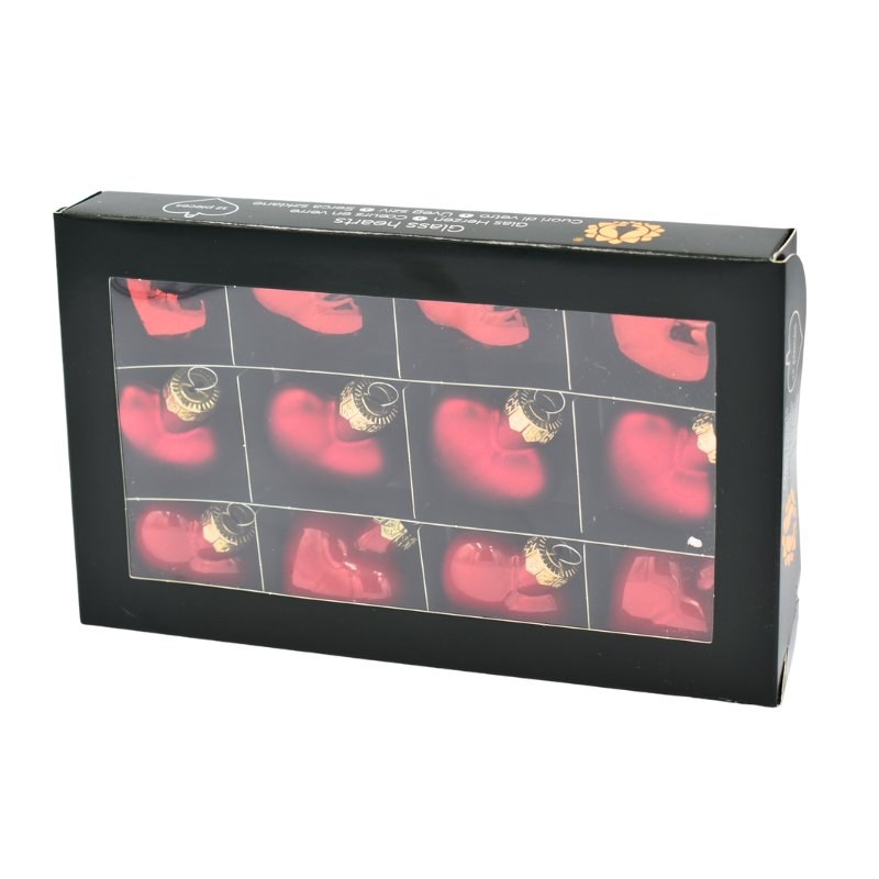 Globuri inima sticla 4 cm rosu 12/set [1]