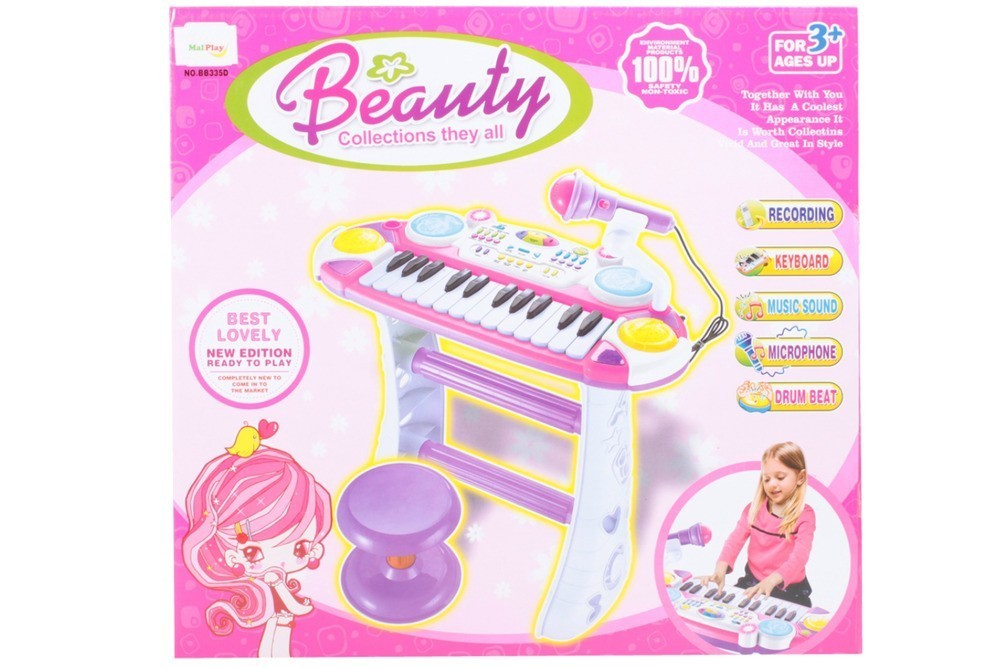 INSTRUMENT MUZICAL PIANINA ELECTRONICA MALPLAY CU SCAUN SI MICROFON 45 CM INALTIME ROZ [1]