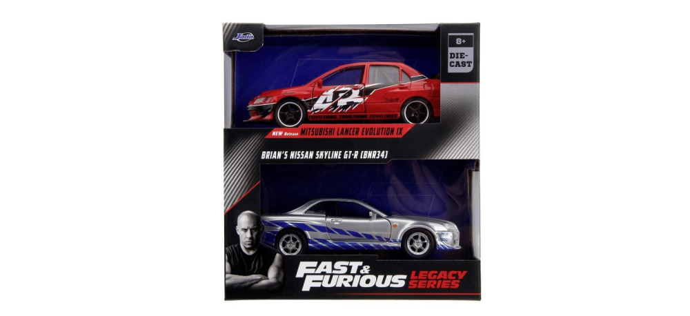 JADA FAST AND FURIOUS SET 2 MASINUTE METALICE MITSUBISHI LANCER EVOLUTION IX SI BRIANS NISSAN SKYLINE GT R SCARA 1 LA 32 [1]