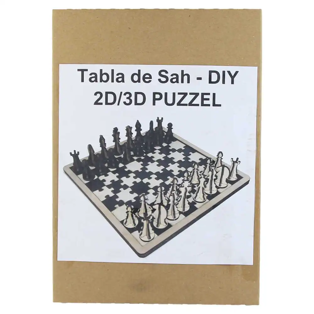 Joc Sah cu Puzzle DIY 2D/3D din Lemn 20 x 20 x 30 cm [2]