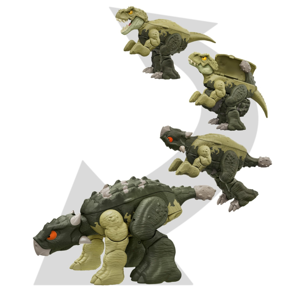 JURASSIC WORLD FIERCE CHANGERS DOUBLE DANGER DINOZAUR TRANSFORMABIL TYRANNOSAURUS REX SI ANKYLOSAURUS VERDE [4]