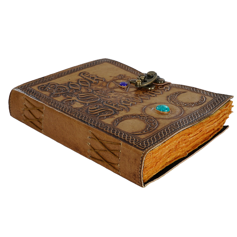 Jurnal Vintage 20 x 15 cm piele naturala cu pietre inserate Book of Shadows Krashell [2]