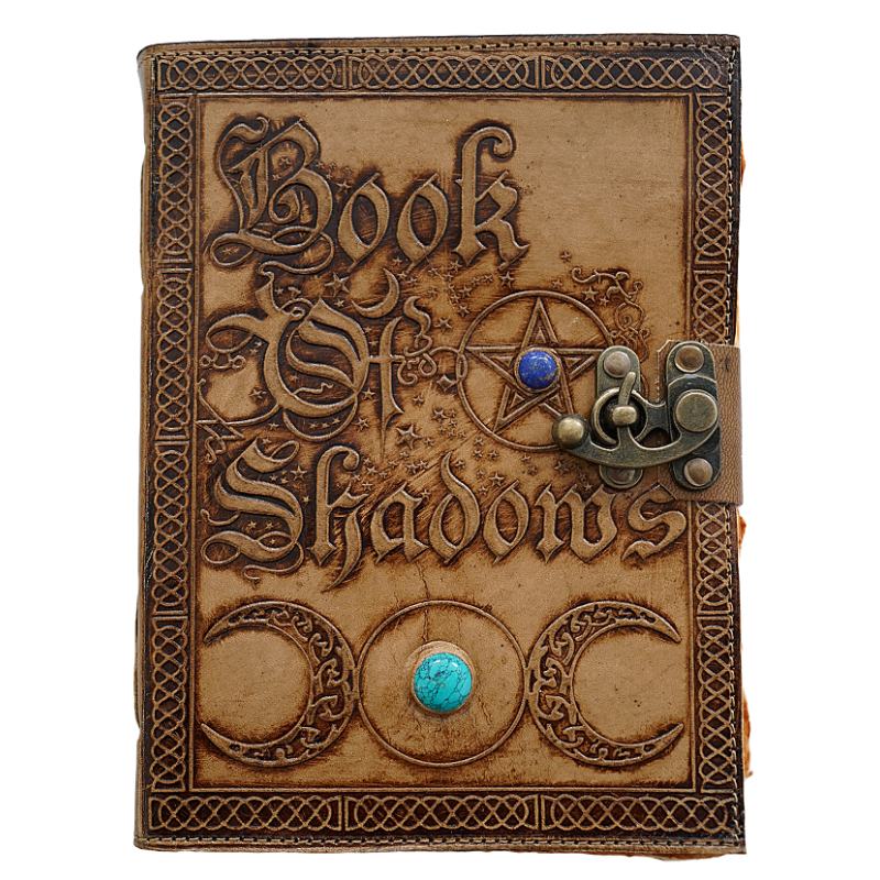 Jurnal Vintage 20 x 15 cm piele naturala cu pietre inserate Book of Shadows Krashell [1]
