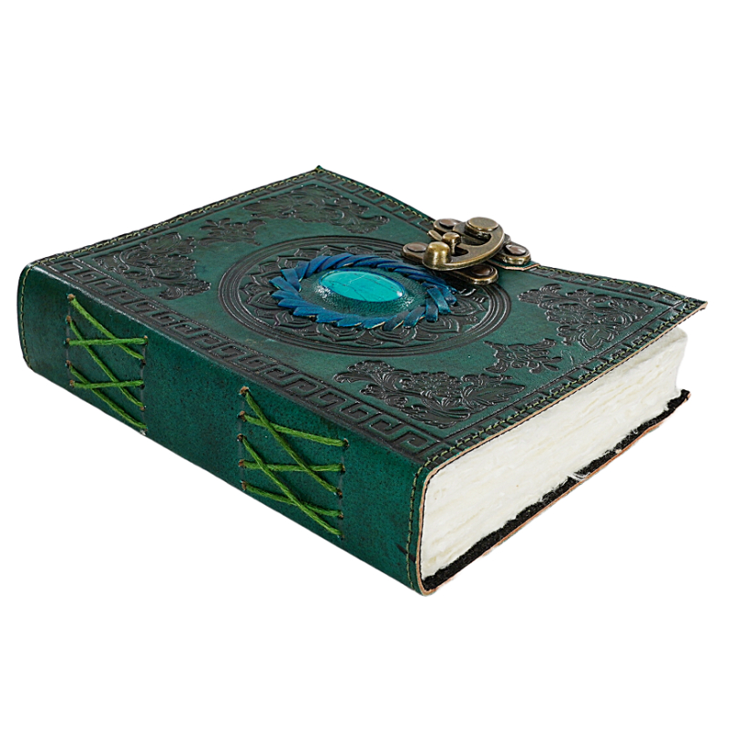 Jurnal vintage Krashell cu piatră naturală inserată copertă piele naturală 17.5 x 12.5 cm [2]