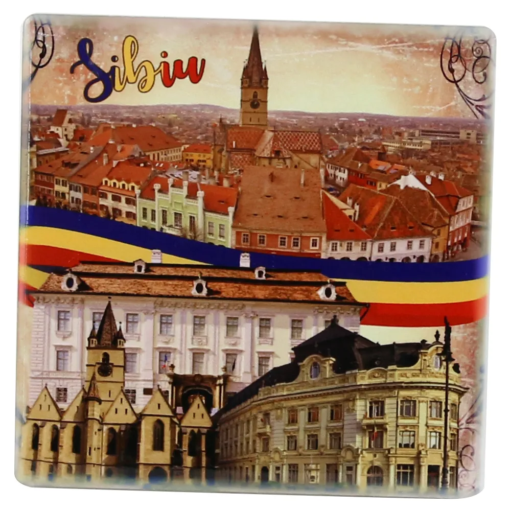 Magnet din ceramica 7.5x7.5 cm Sibiu Romania [1]