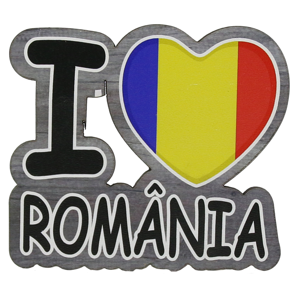 Magnet frigider din lemn, 8.5x7.5 cm, I love Romania [1]