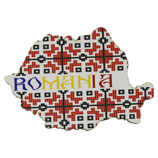 Magnet frigider Romania lemn harta motive traditionale 9x6 cm [1]