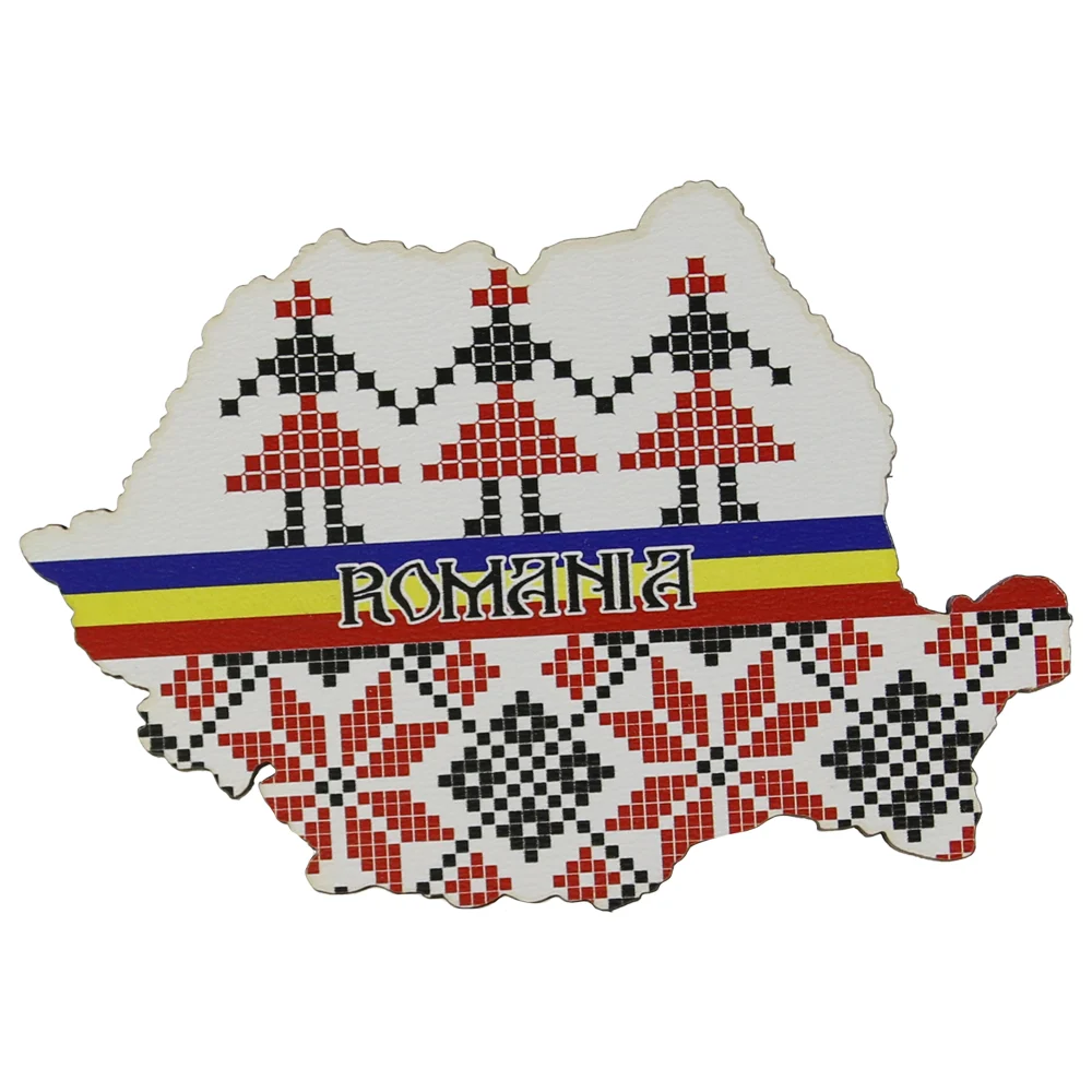 Magnet frigider Romania lemn harta motive populare 9x6 cm [1]