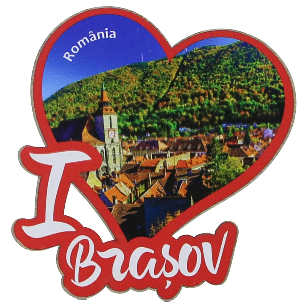 Magnet frigider din lemn inima 8x8 cm I love Brasov [1]