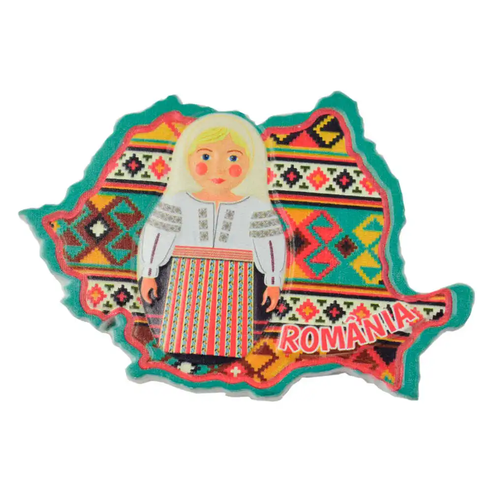 Magnet frigider din rasina Harta Romaniei Port traditional 8 cm [2]