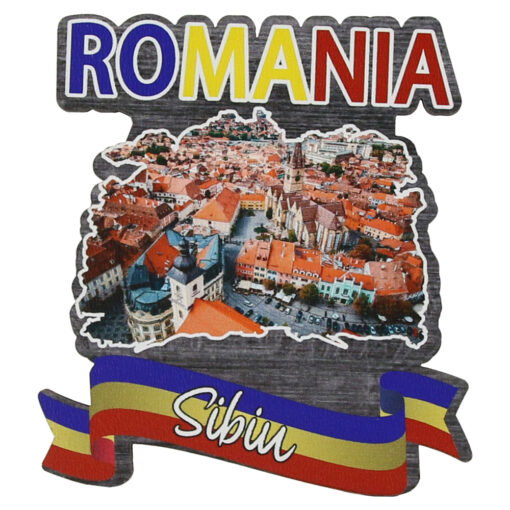 Magnet frigider Romania lemn Sibiu tricolor 8x8 cm [1]