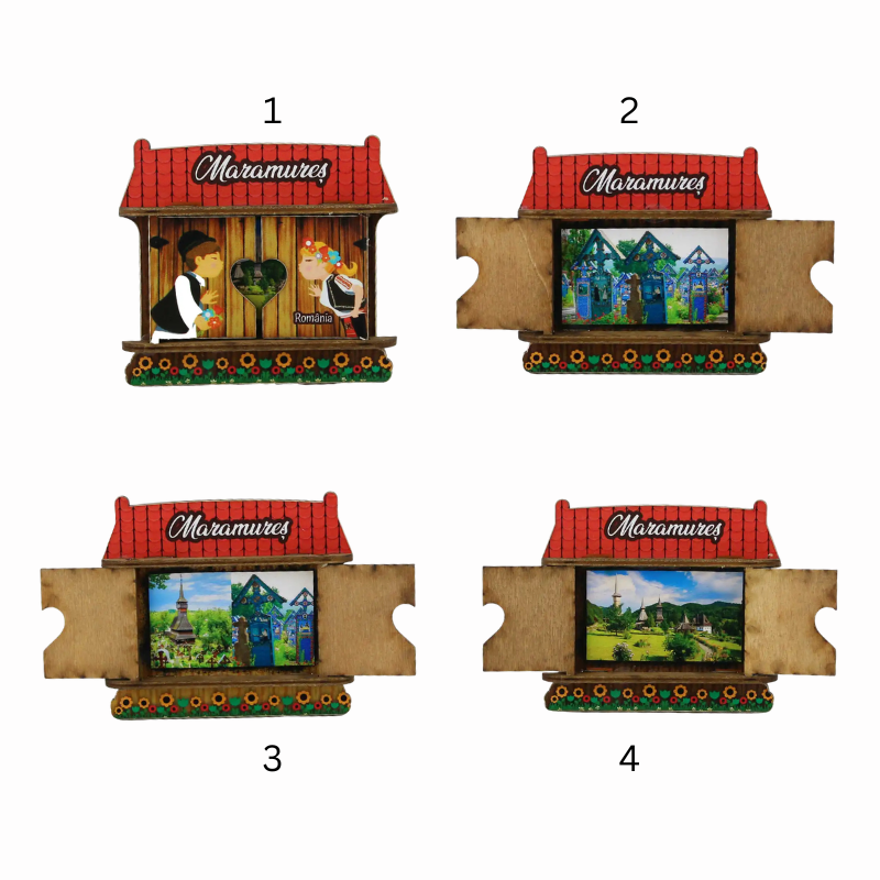 Magnet frigider lemn Maramures Casuta 9 x 8 cm modele diferite [2]