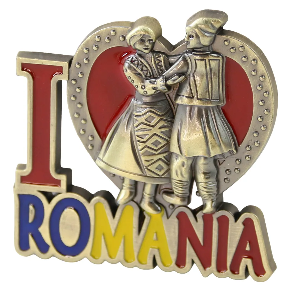 Magnet frigider metalic I love Romania 6x6.5 cm cuplu popular [2]