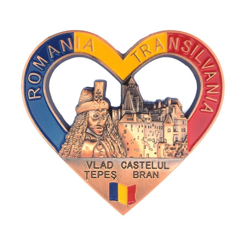 Magnet metalic in forma de inima 8x7 cm Castelul Bran [2]